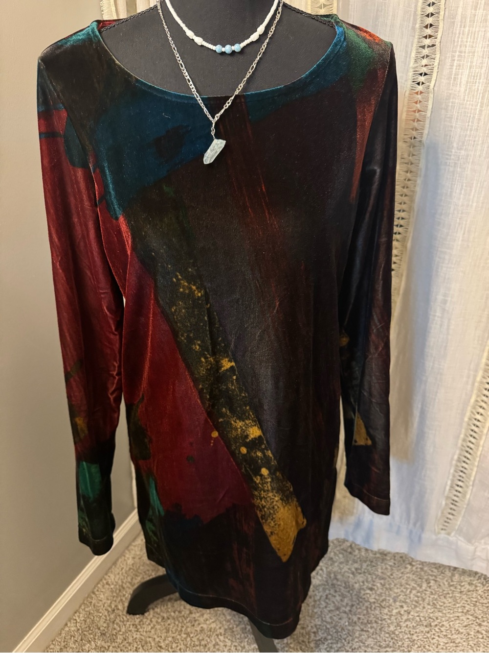 Chico's Multi-Color Velvet Long Sleeve Top, Whimsigoth, Jewel-tone